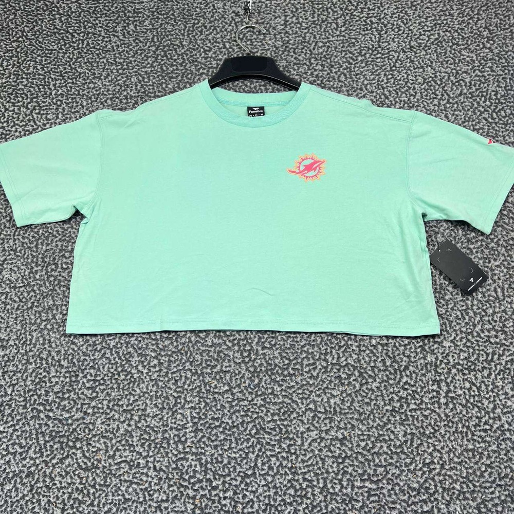 Miami Dolphins Jersey Shirt Women Medium Green Crop Top Fanatics NFL Cotton New